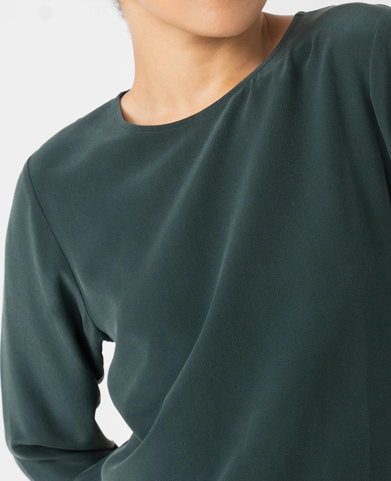 Silk Long Sleeve Crew Neck Blouse