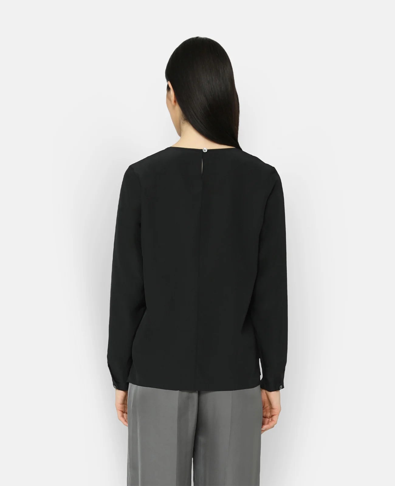Silk Long Sleeve Crew Neck Blouse