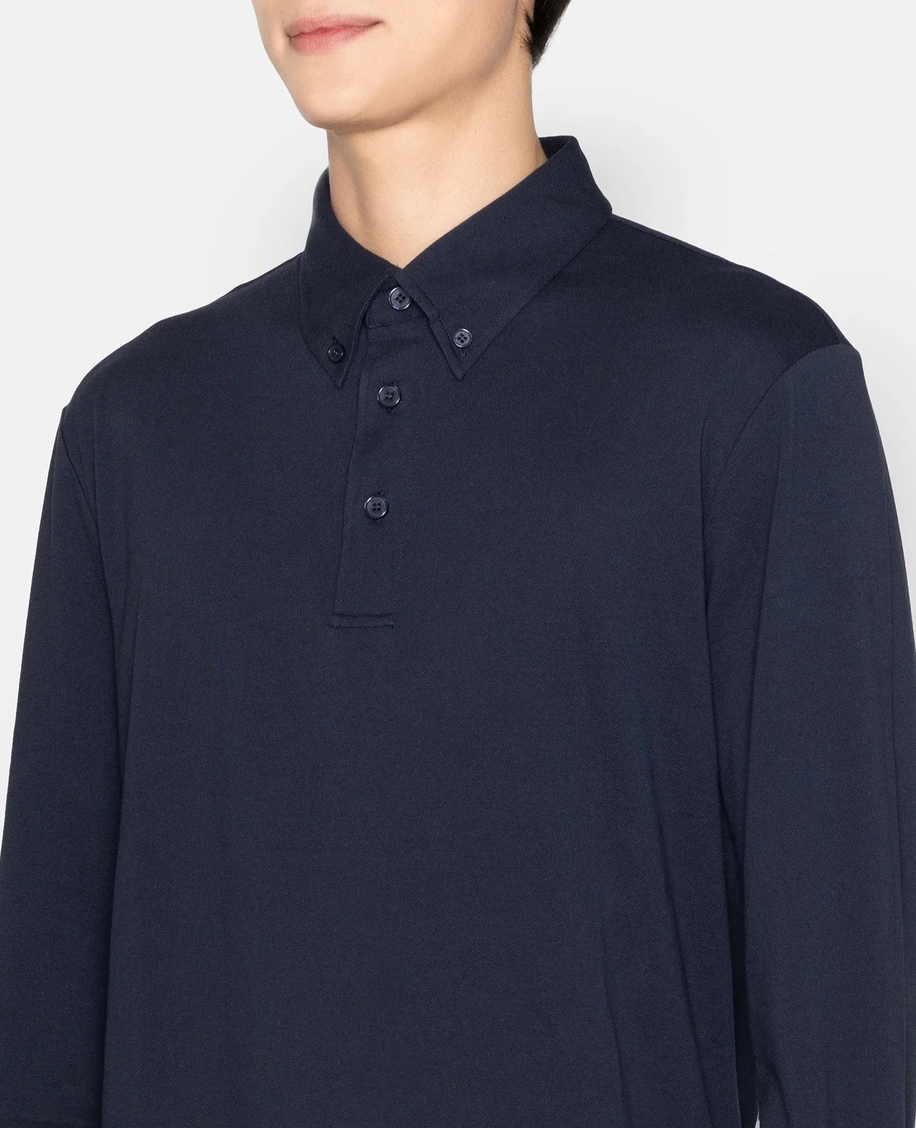 Pique Buttoned Collar Long Sleeve Polo