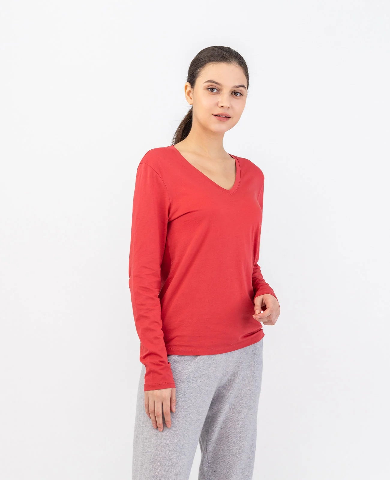 Organic Pima Cotton Long Sleeve V Neck Tee