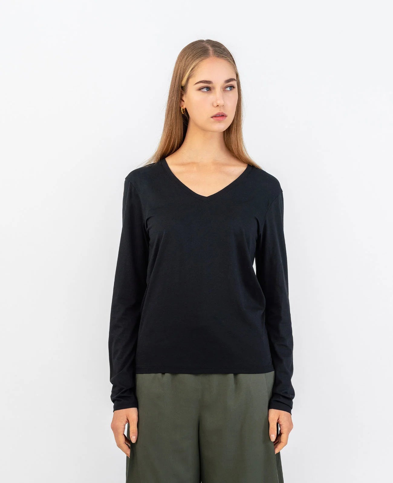 Organic Pima Cotton Long Sleeve V Neck Tee