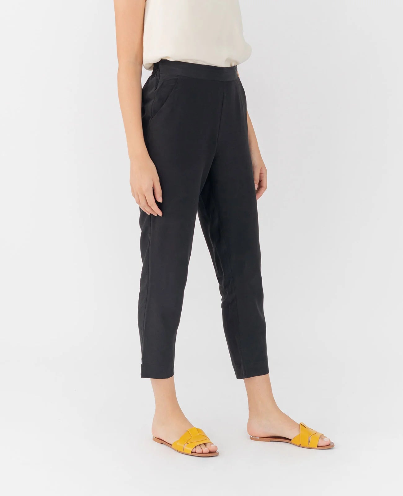 Silk Flat Front Ankle Pants