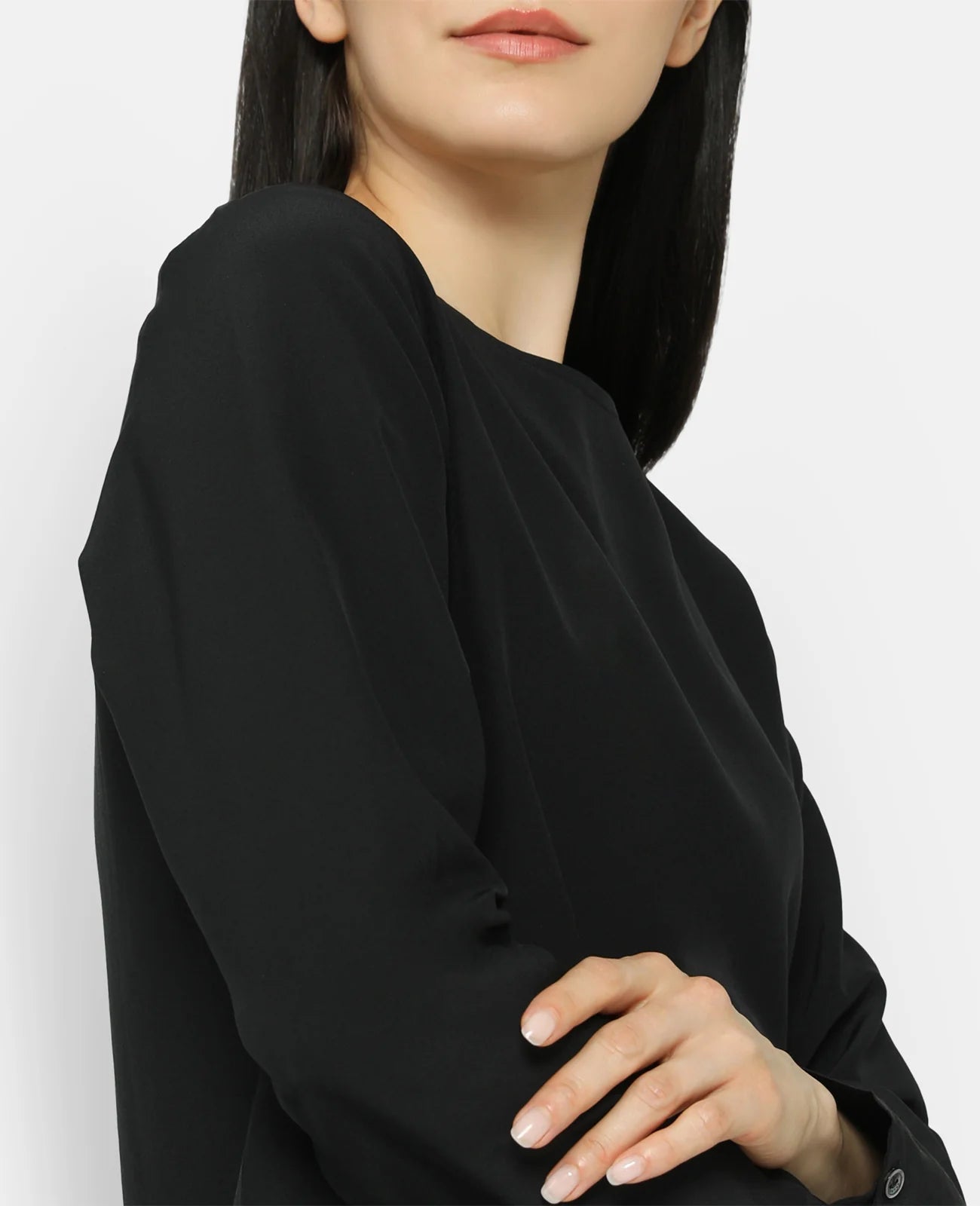 Silk Long Sleeve Crew Neck Blouse
