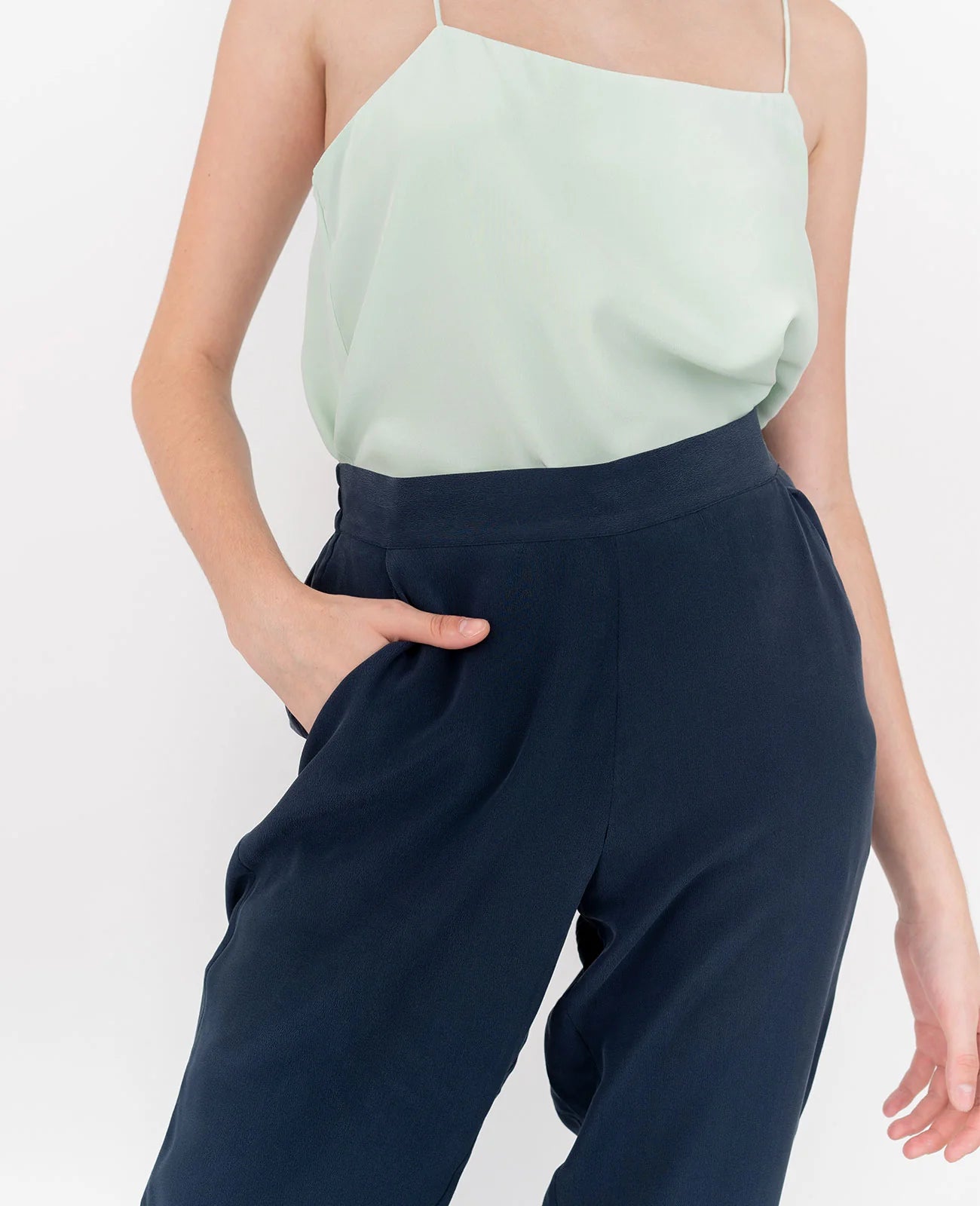 Silk Flat Front Ankle Pants