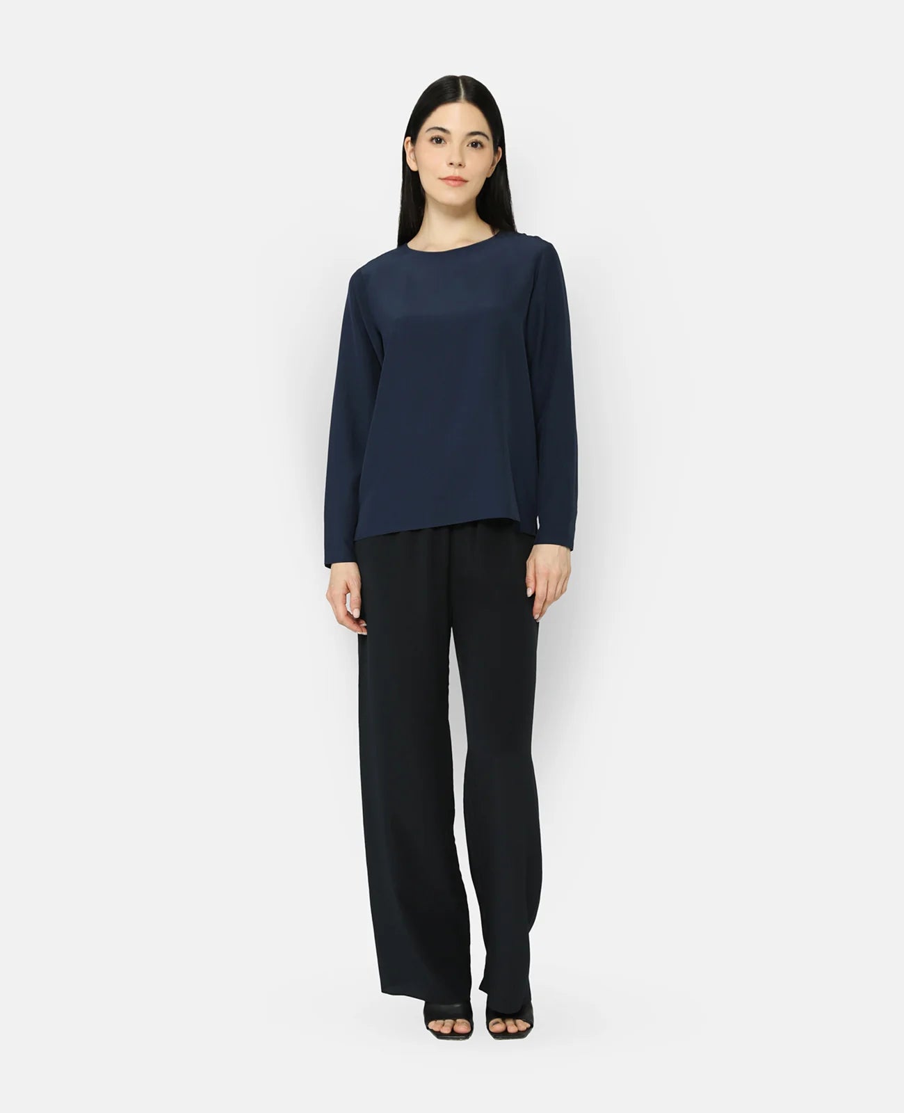 Silk Long Sleeve Crew Neck Blouse