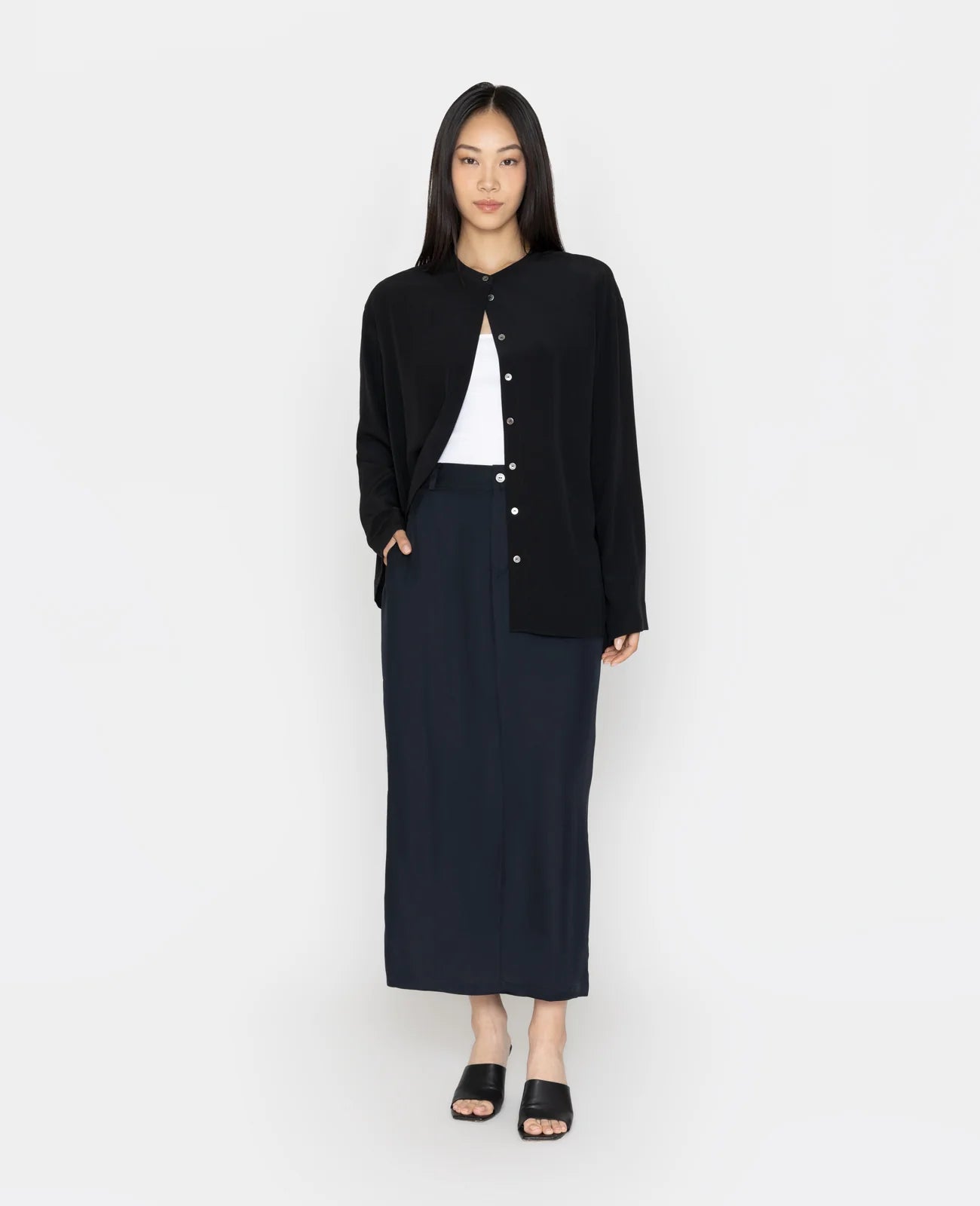 Silk Band Collar Shirt
