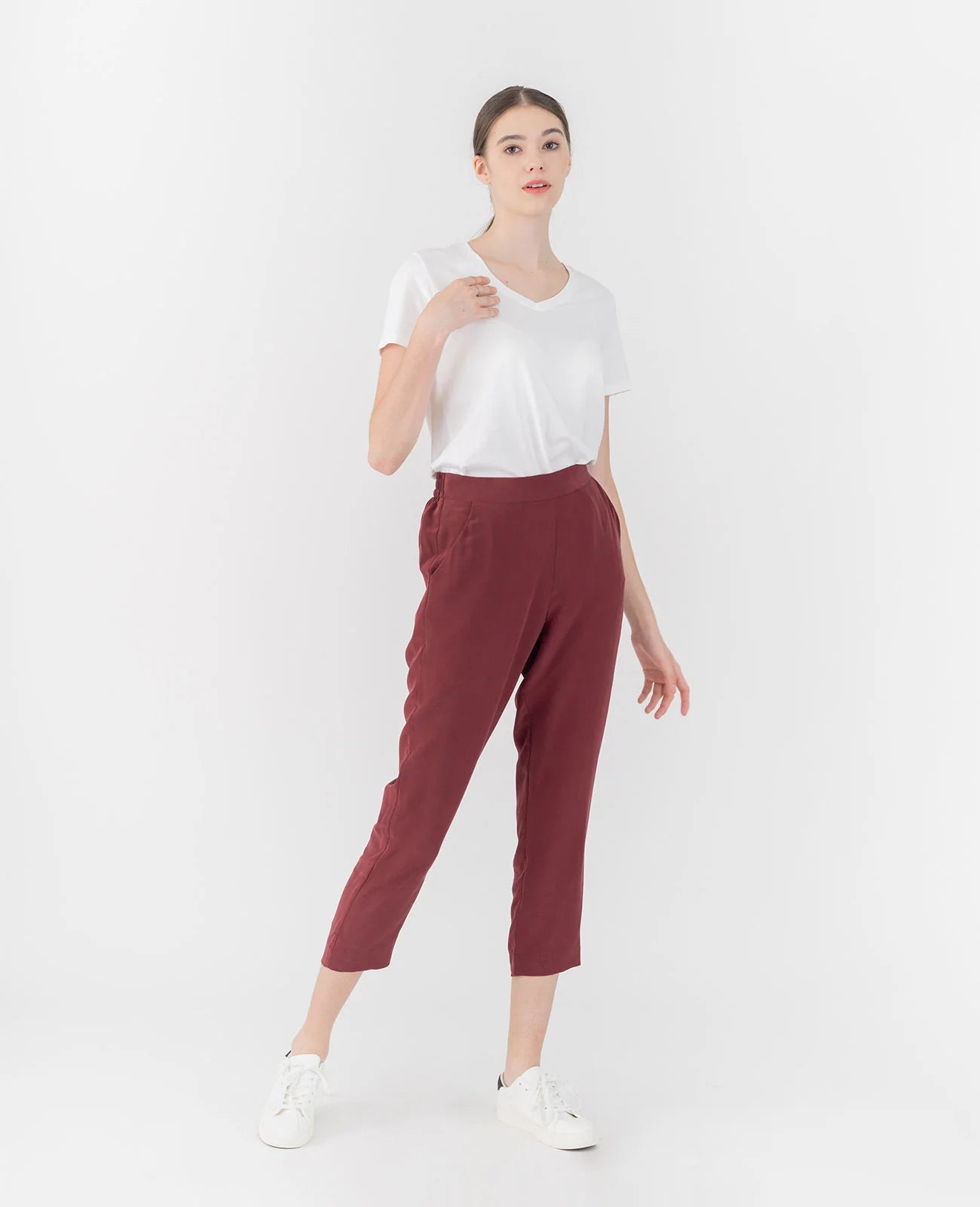 Silk Flat Front Ankle Pants