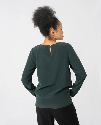 Silk Long Sleeve Crew Neck Blouse