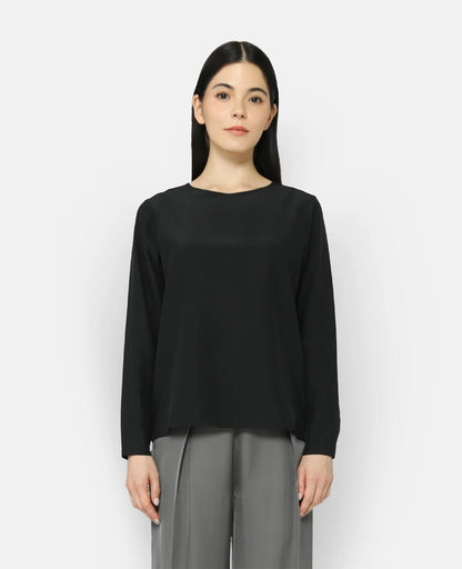 Silk Long Sleeve Crew Neck Blouse