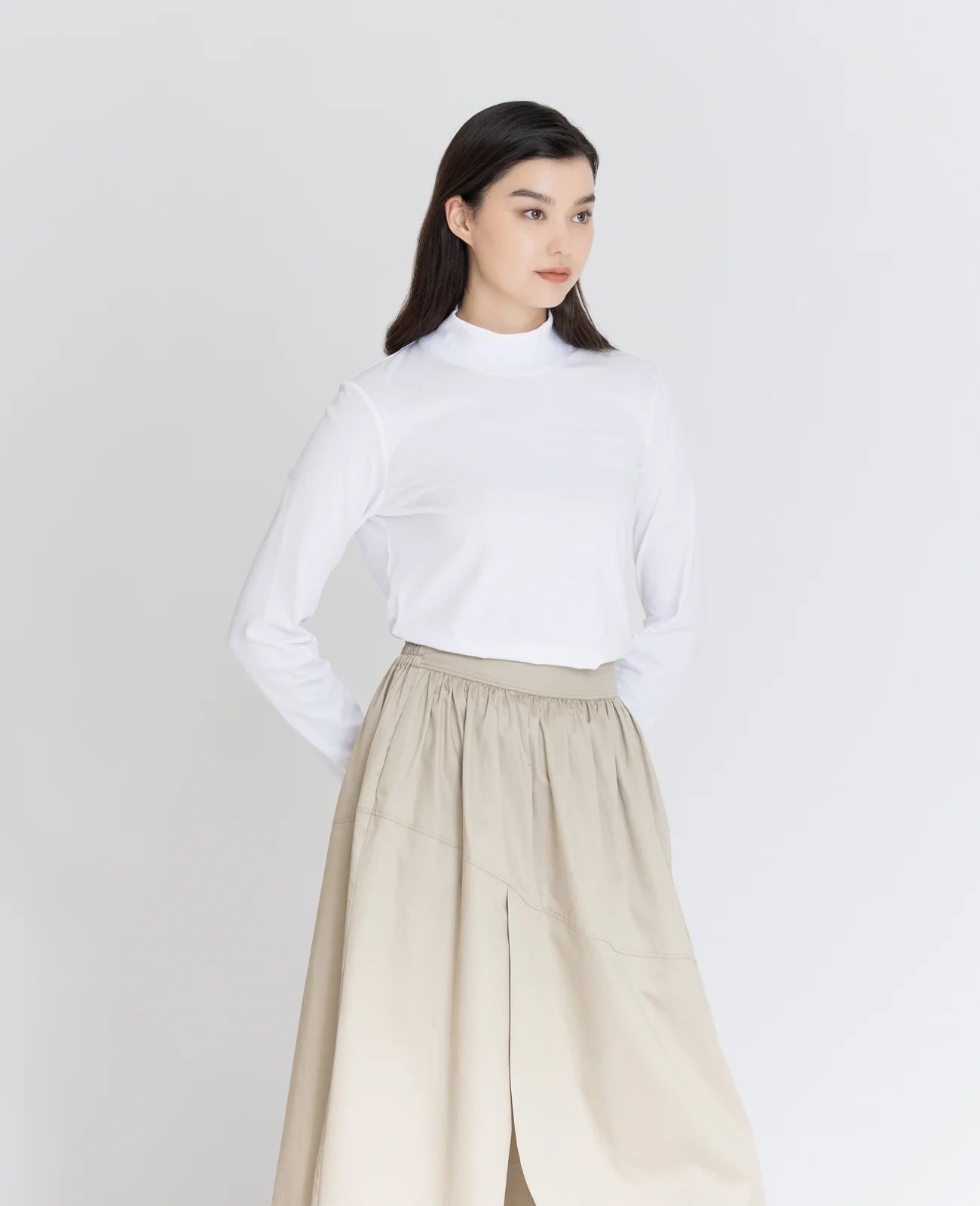Supima High Neck Long Sleeve Tee