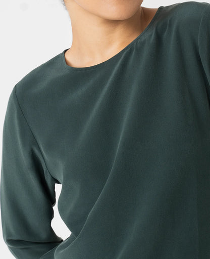 Silk Long Sleeve Crew Neck Blouse