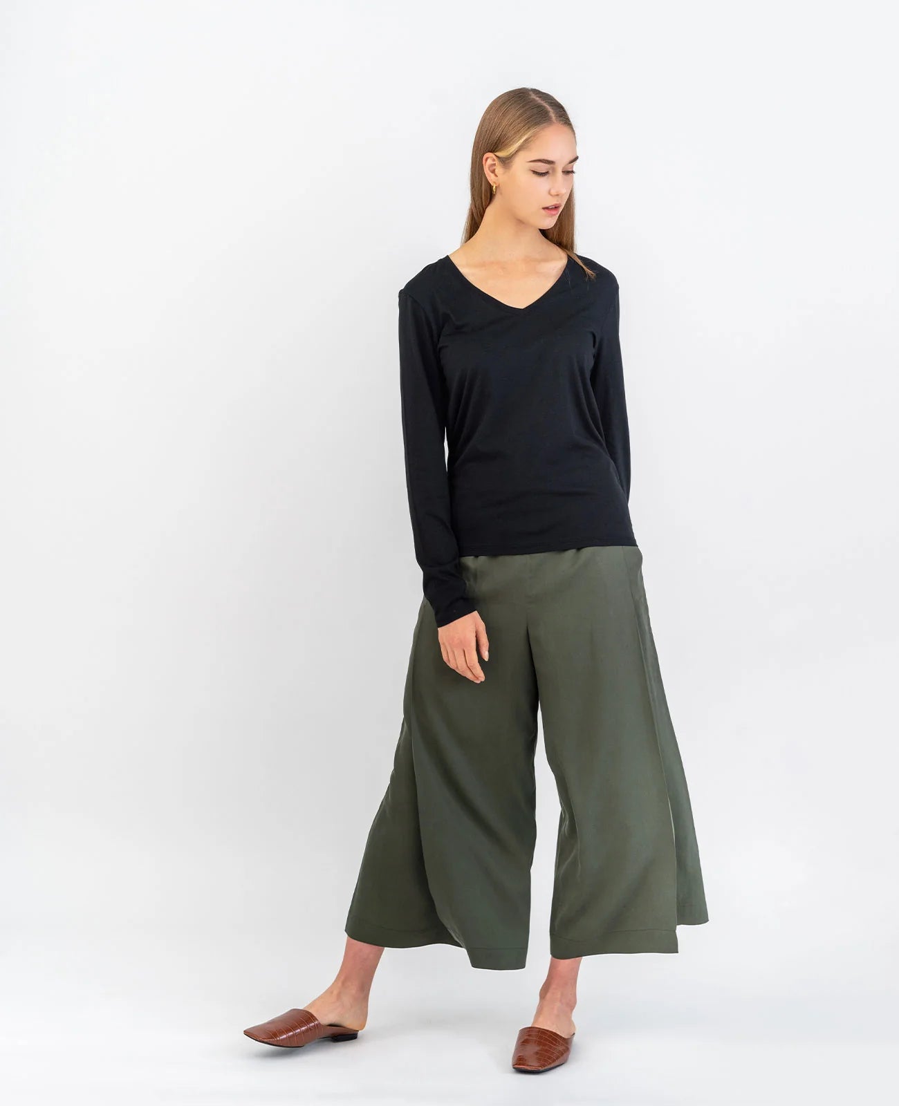 Organic Pima Cotton Long Sleeve V Neck Tee