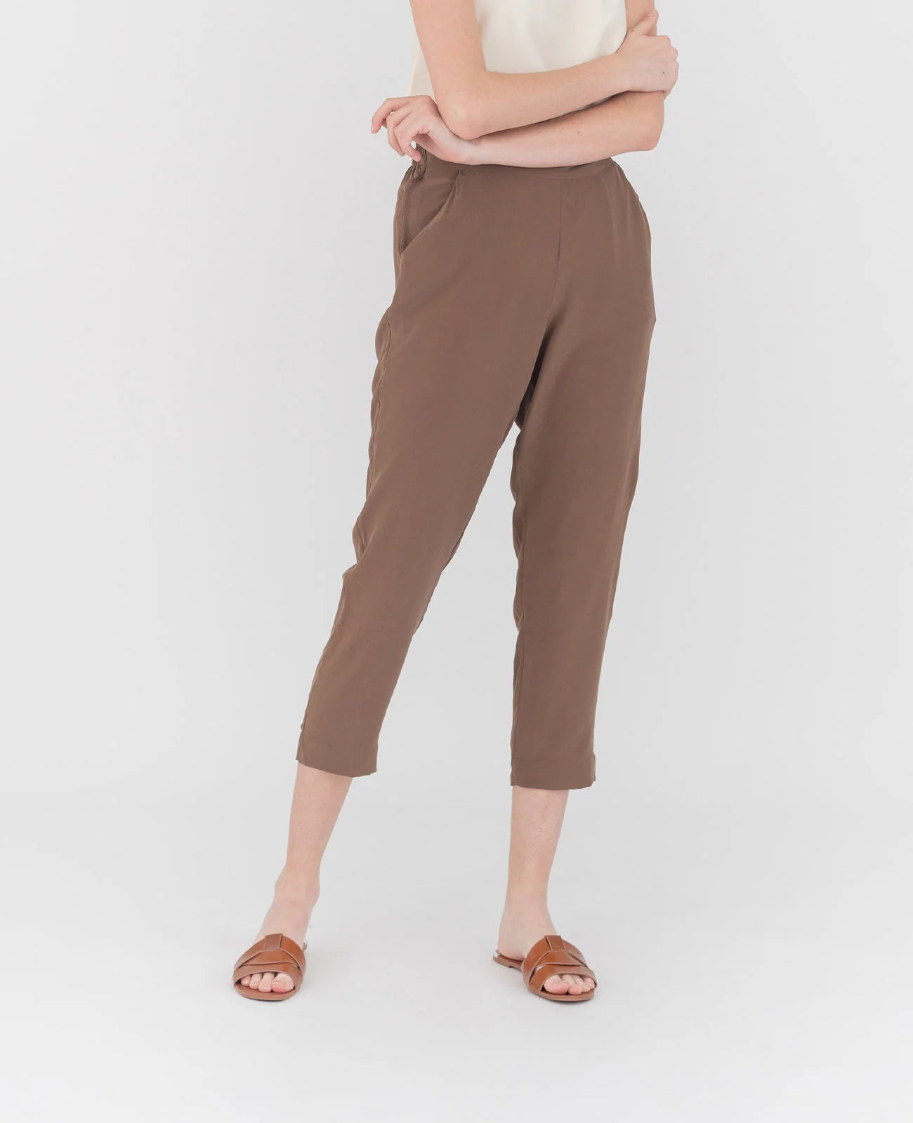 Silk Flat Front Ankle Pants