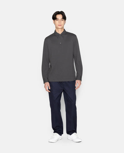 Pique Buttoned Collar Long Sleeve Polo