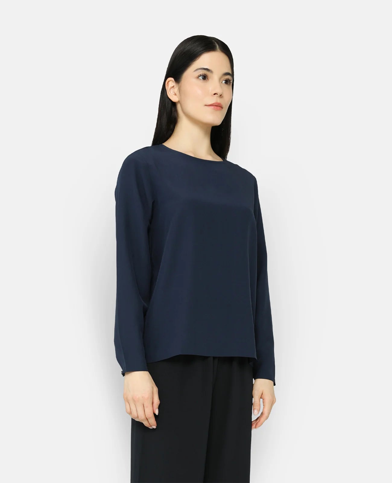 Silk Long Sleeve Crew Neck Blouse