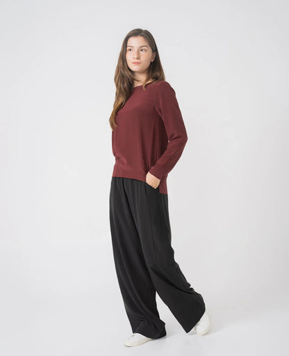 Silk Long Sleeve Crew Neck Blouse
