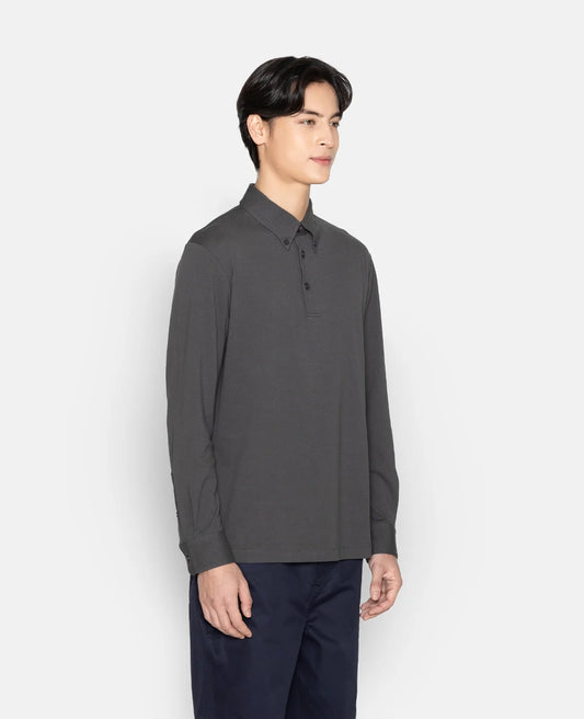 Pique Buttoned Collar Long Sleeve Polo