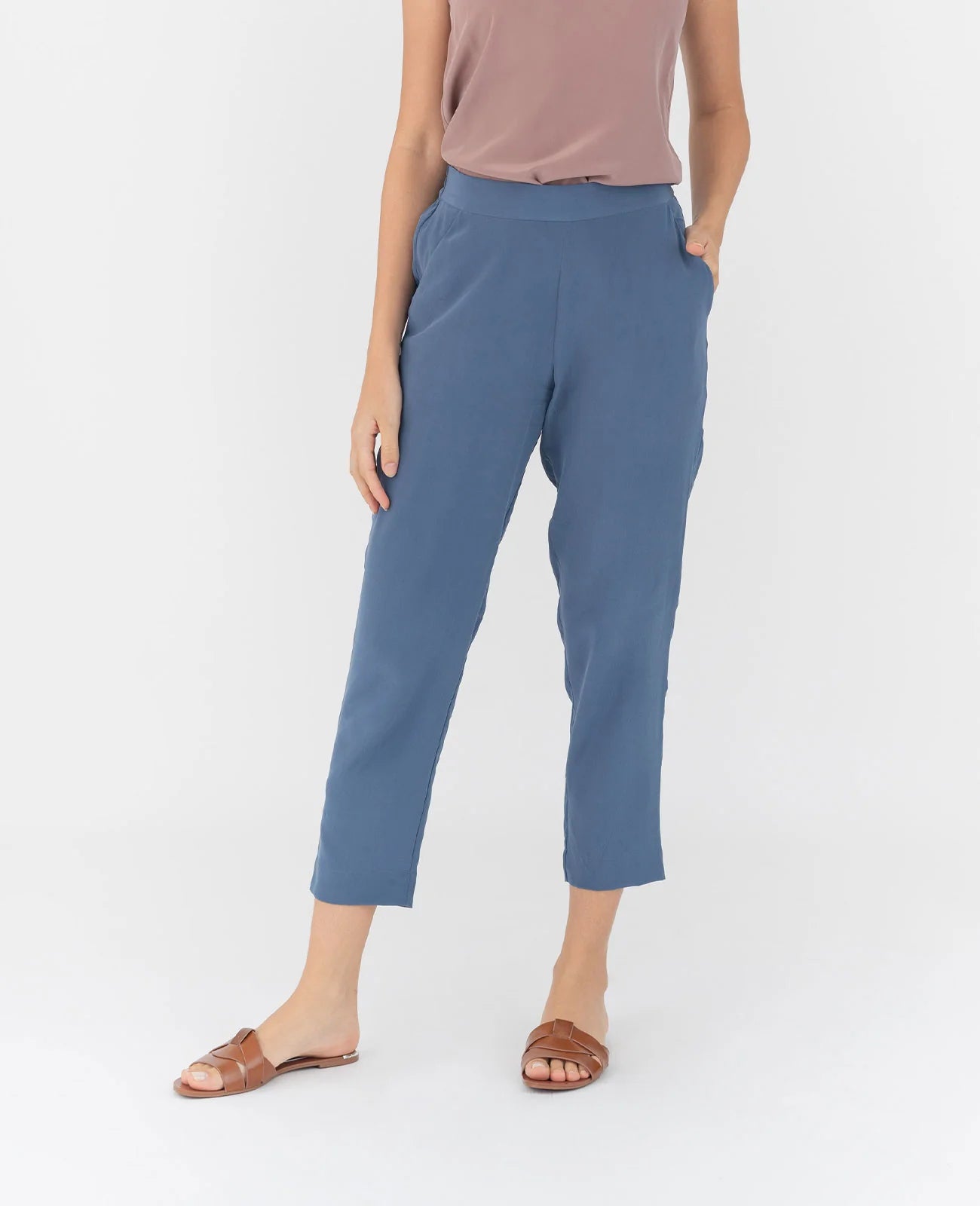 Silk Flat Front Ankle Pants