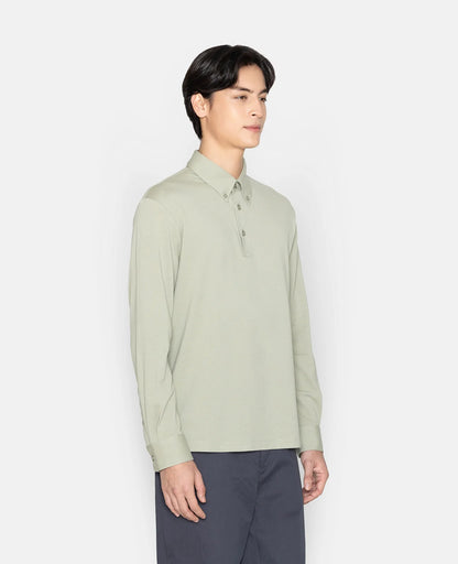 Pique Buttoned Collar Long Sleeve Polo