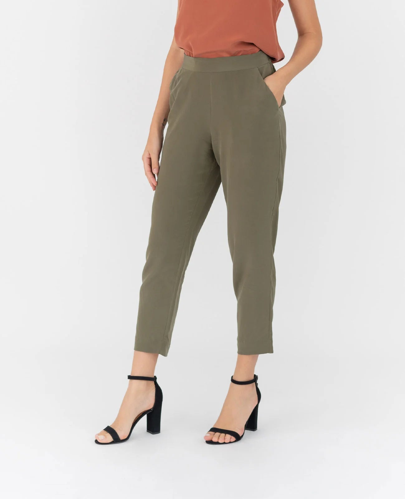 Silk Flat Front Ankle Pants