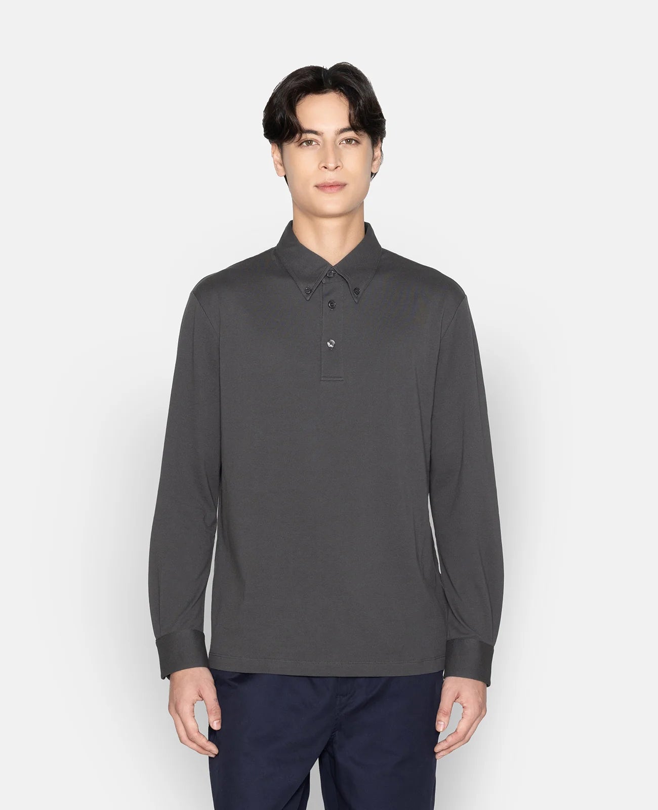 Pique Buttoned Collar Long Sleeve Polo