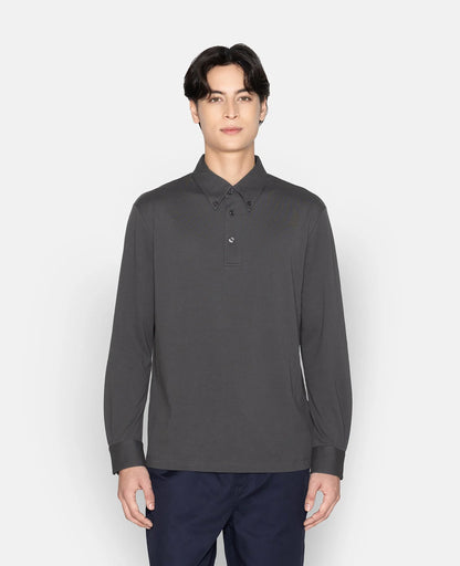 Pique Buttoned Collar Long Sleeve Polo