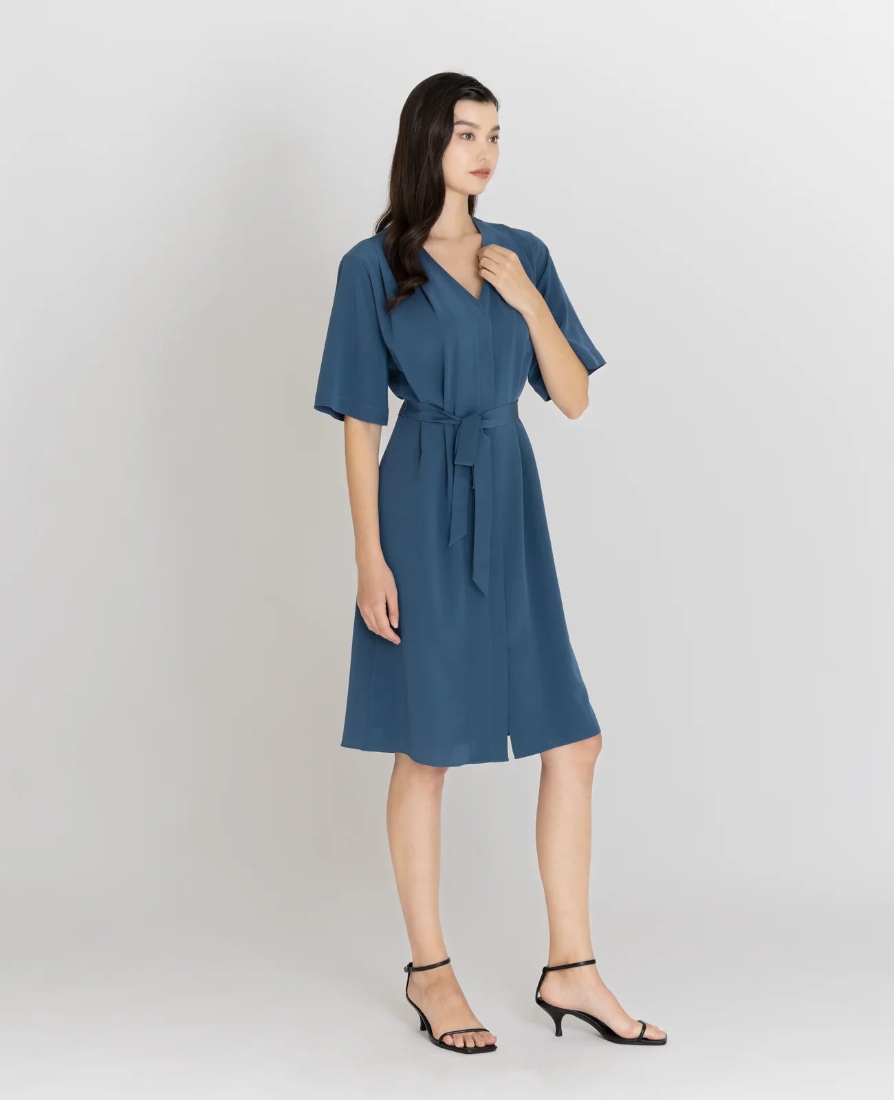 Silk V-neck Shirt Dress