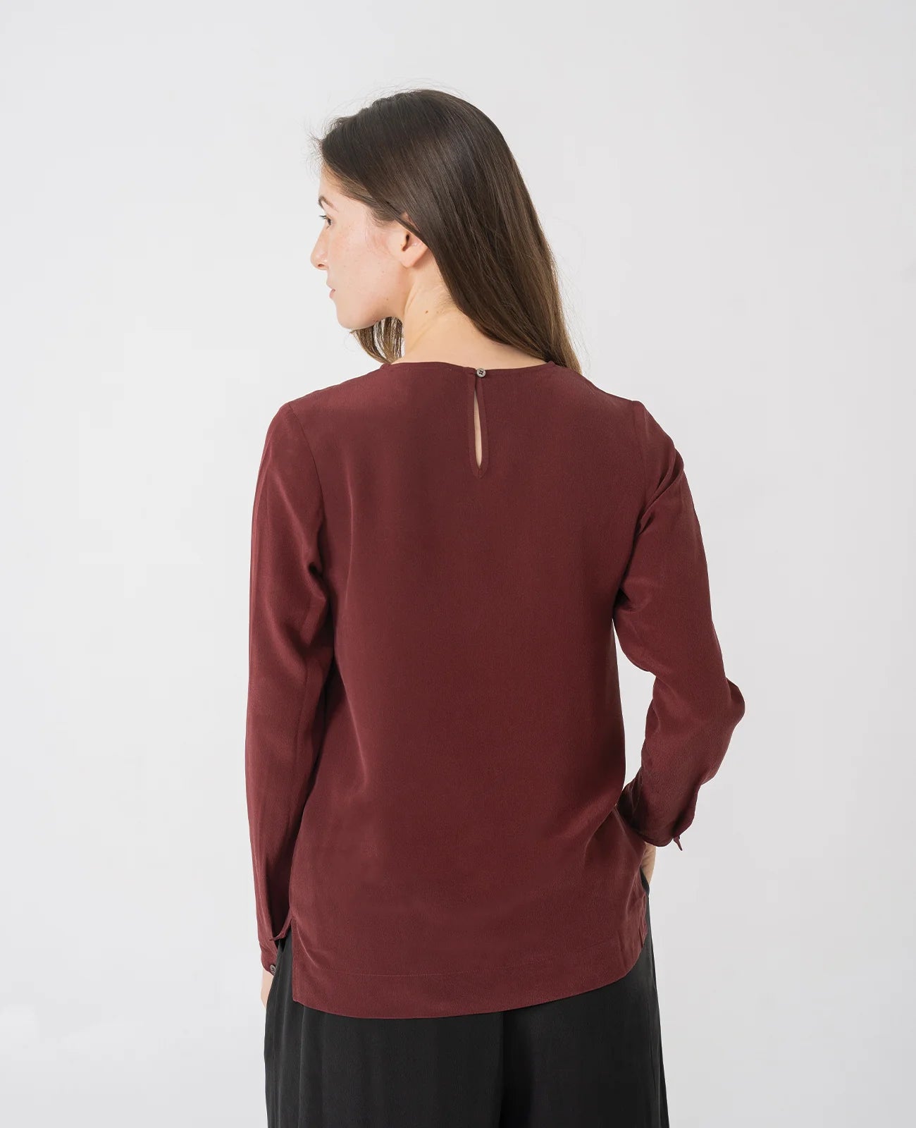 Silk Long Sleeve Crew Neck Blouse