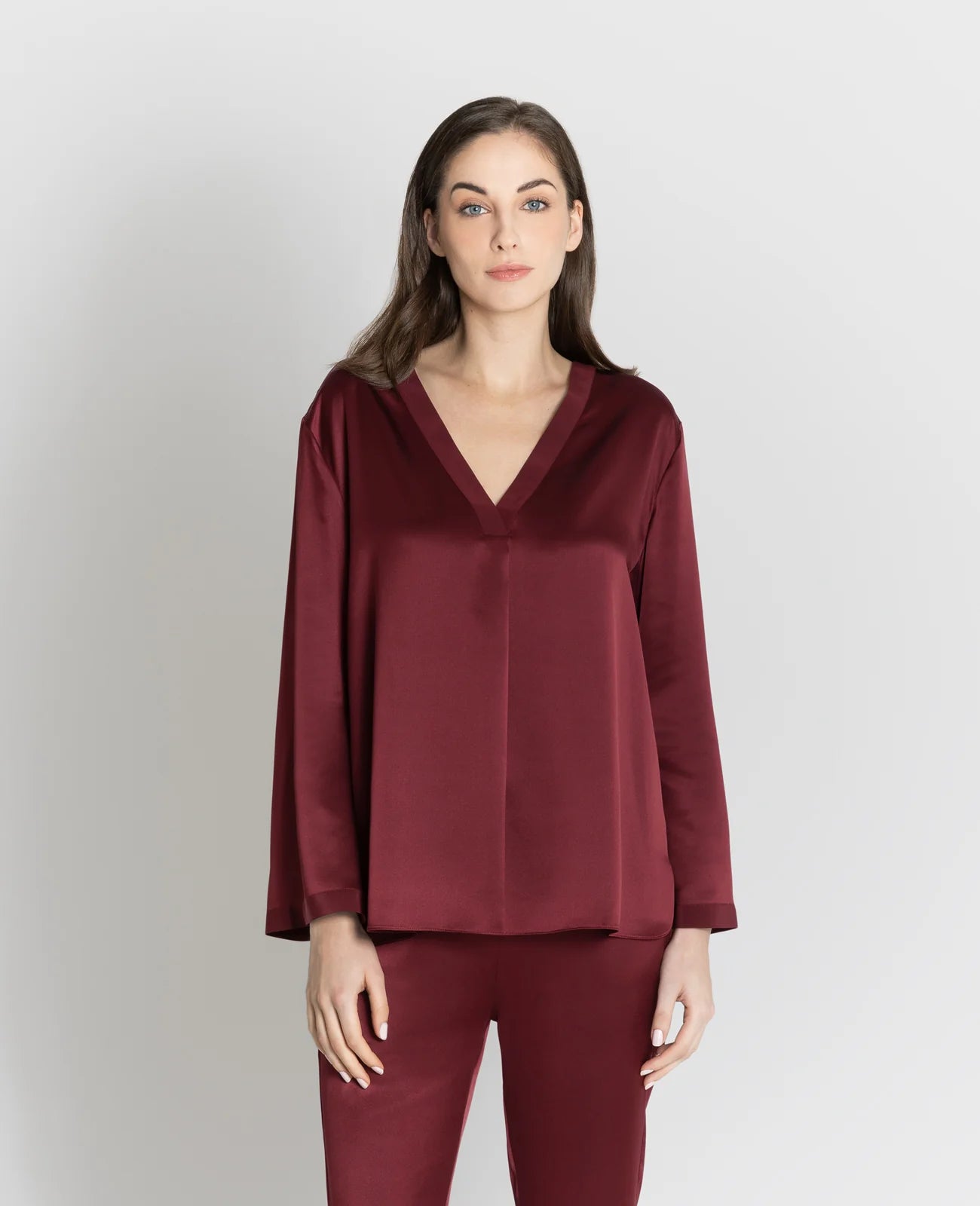 Silk Pyjamas V-Neck Pull Over Blouse
