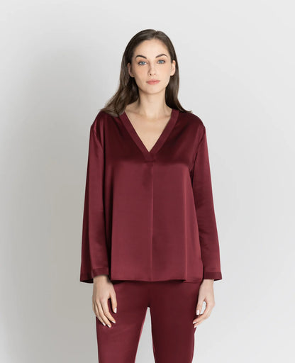 Silk Pyjamas V-Neck Pull Over Blouse