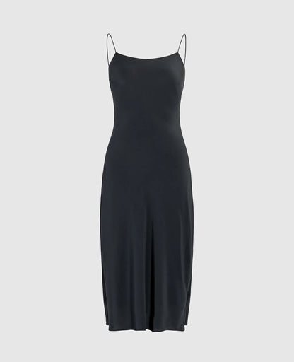 Silk Straight Neck Slip Dress