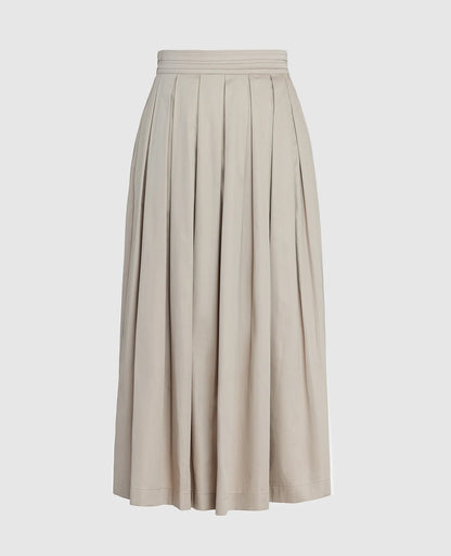 Supima Poplin Pleated Midi Skirt