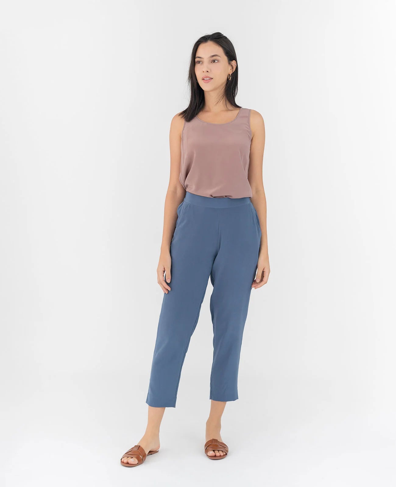 Silk Flat Front Ankle Pants