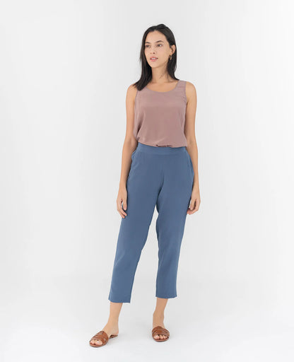 Silk Flat Front Ankle Pants
