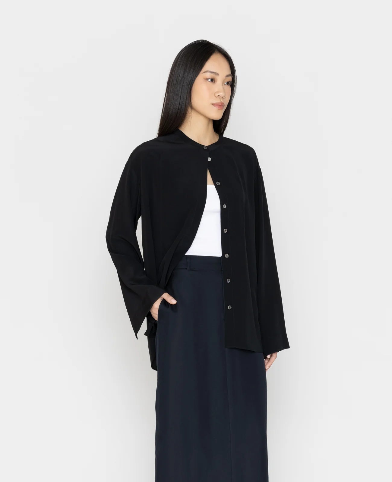 Silk Band Collar Shirt
