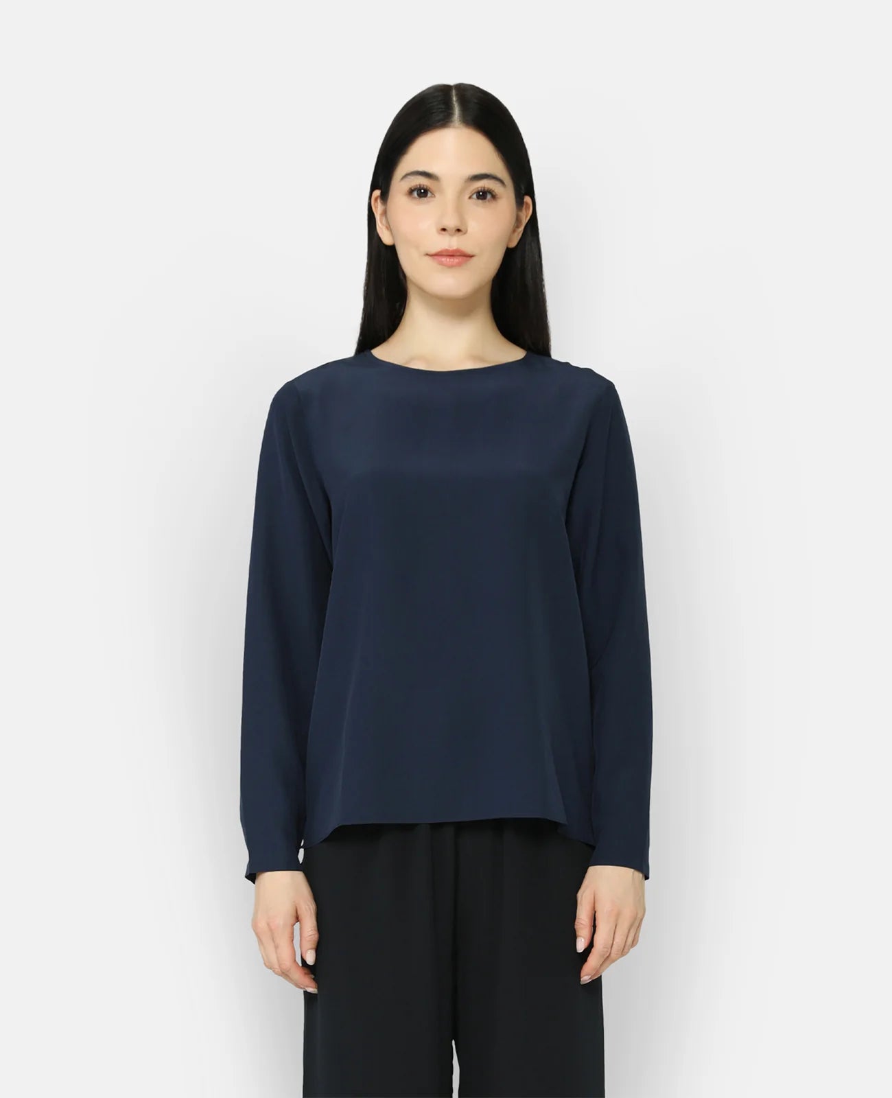 Silk Long Sleeve Crew Neck Blouse