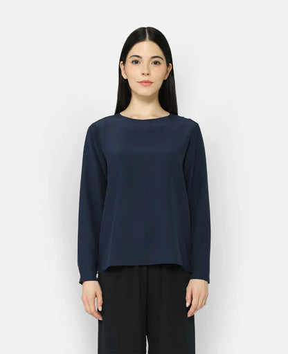 Silk Long Sleeve Crew Neck Blouse