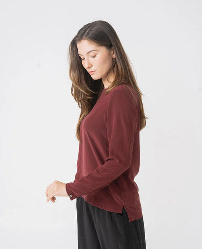 Silk Long Sleeve Crew Neck Blouse