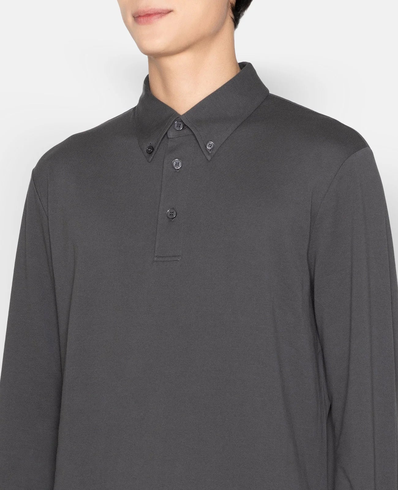 Pique Buttoned Collar Long Sleeve Polo