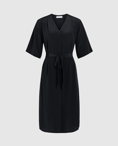 Silk V-neck Shirt Dress