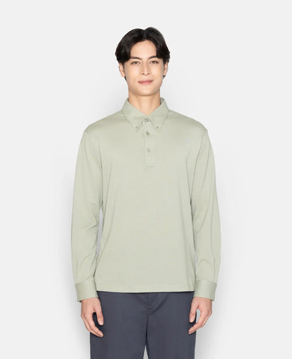 Pique Buttoned Collar Long Sleeve Polo