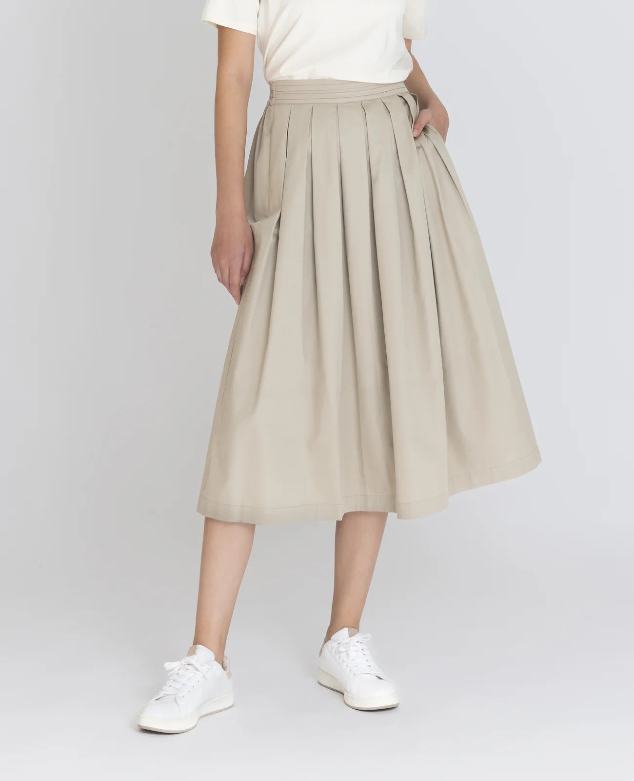 Supima Poplin Pleated Midi Skirt
