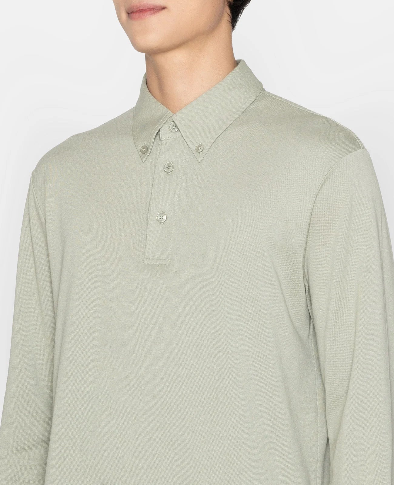 Pique Buttoned Collar Long Sleeve Polo