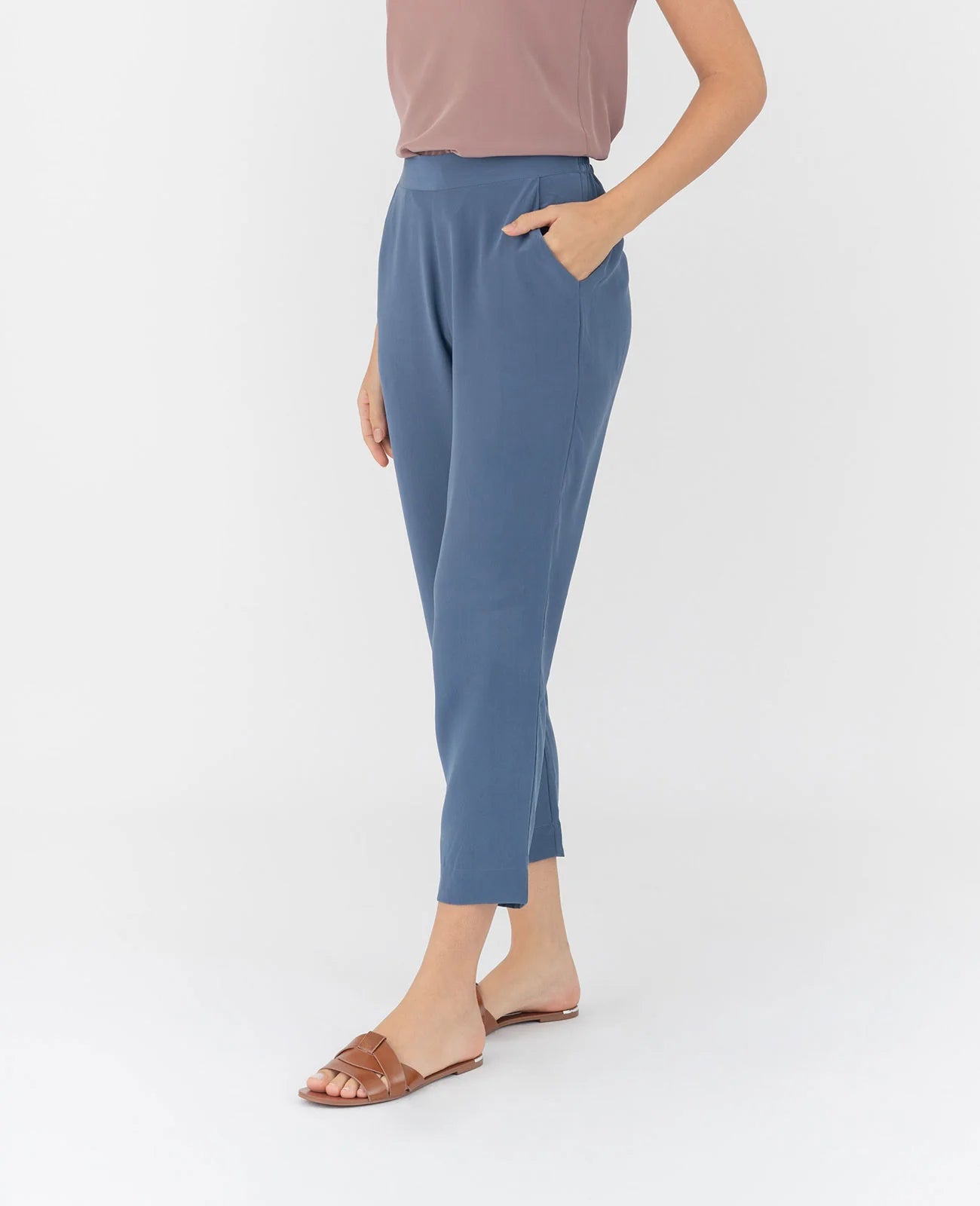 Silk Flat Front Ankle Pants